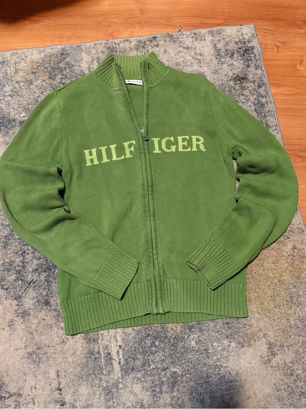 Tommy Hilfiger Lime Green Full-Zip Knit Sweater